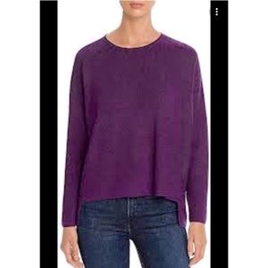 Eileen Fisher Women Purple Boat Neck Organic Linen & Cotton Top Size XL